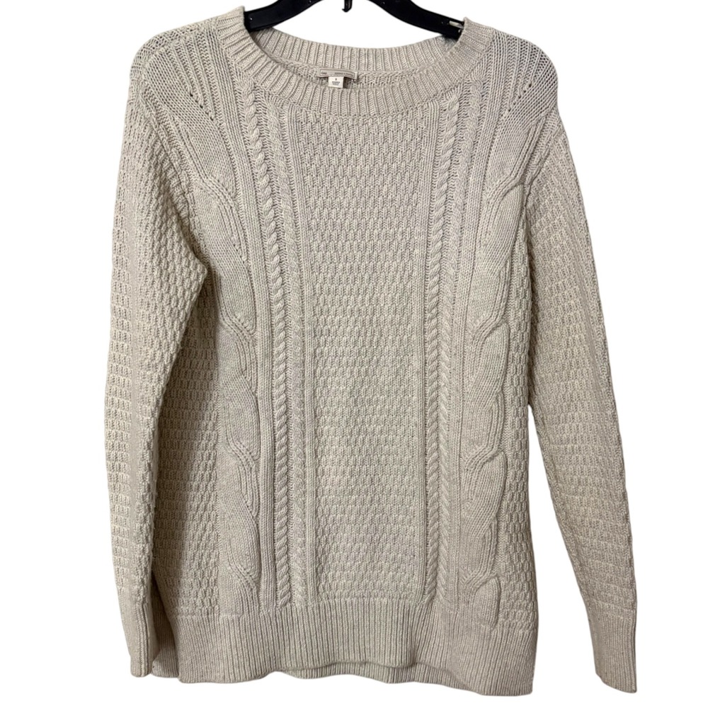 Gap Womens S Sweater Oatmeal Beige Cable Knit Wool Blend Fishermen Preppy Chunky